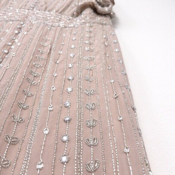 NWT Mac Duggal Beaded Cap Sleeve Column Midi Dress 16 Dark Mocha 93649 - Picture 14 of 15